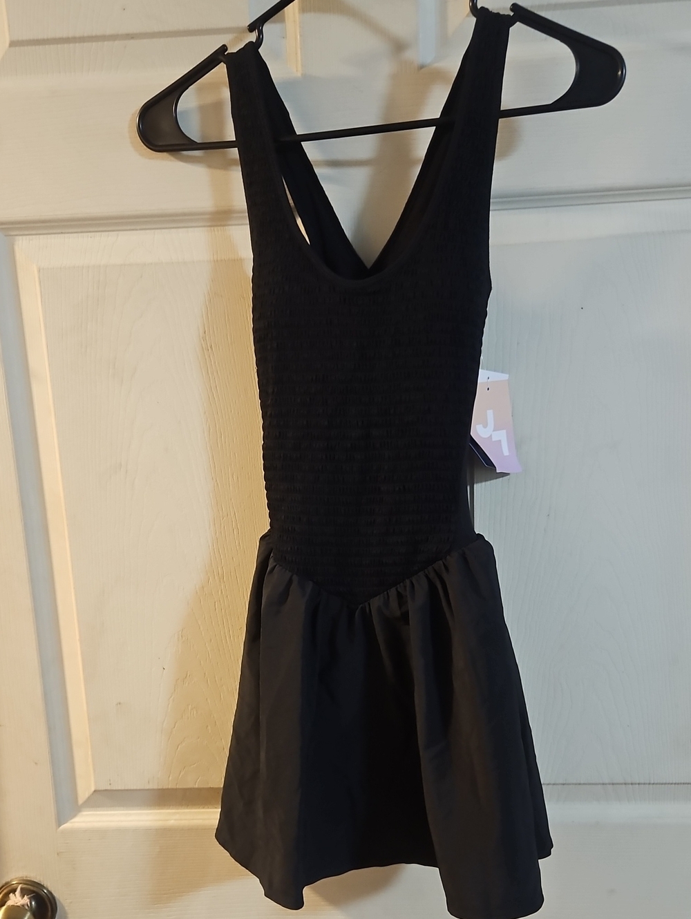 JOYLAB BLACK SMOCKED ATHLETIC DRESS: BUILT IN SHORTS: NWT: SIZE XS